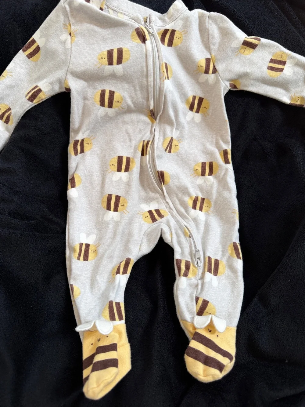 Old Navy Gray One-Piece Footed Pajamas with Yellow Bee Print
